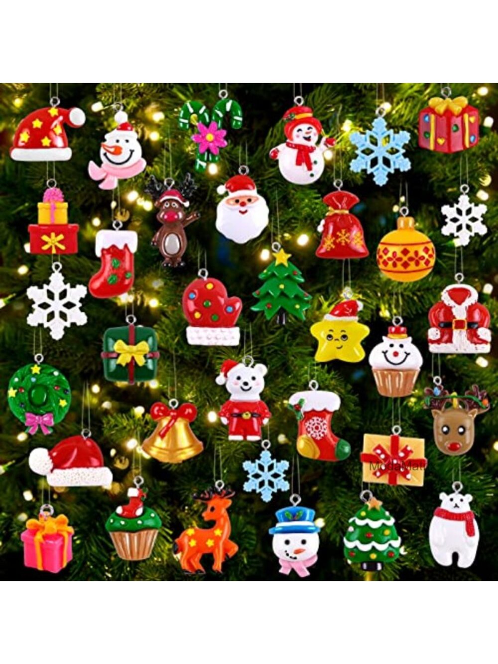 Mini Resin Christmas Tree Hanging Ornaments Set with String Holiday Decor